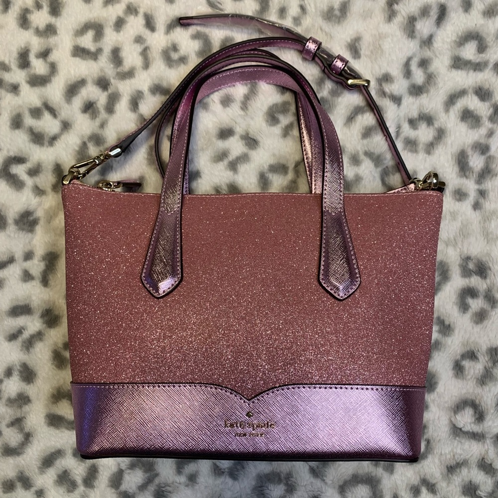 Kate Spade pink glitter crossbody bag with adjustable strap! Excellent condition